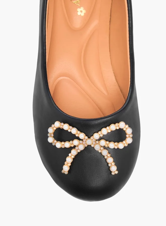 Little Missy Girls Bow Accent Slip-On Ballerina Shoes