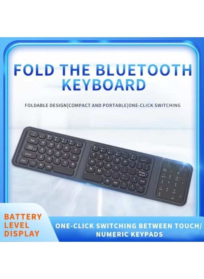 Mini Wireless Keyboard Bluetooth Foldable Keyboard with Touchpad and Number Pad Portable 2-in-1 Travel Keyboard for Window/Android/iOS - Image 1