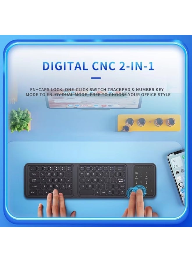 Mini Wireless Keyboard Bluetooth Foldable Keyboard with Touchpad and Number Pad Portable 2-in-1 Travel Keyboard for Window/Android/iOS - Image 3