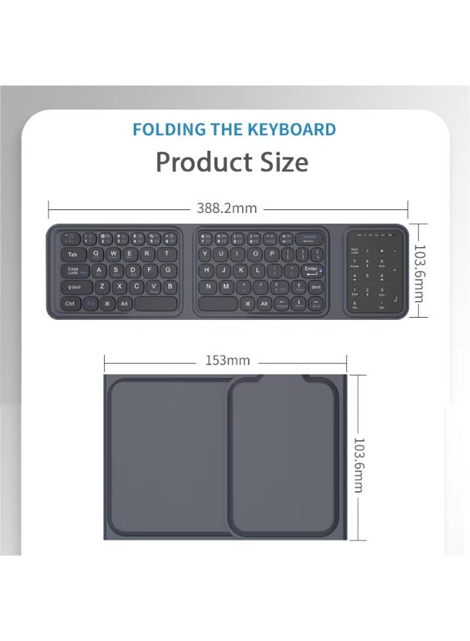 Mini Wireless Keyboard Bluetooth Foldable Keyboard with Touchpad and Number Pad Portable 2-in-1 Travel Keyboard for Window/Android/iOS - Image 4