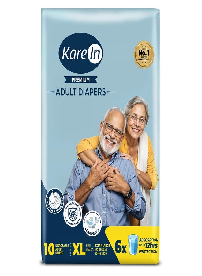 KareIn Premium Adult Diapers, Extra Large, Waist Size 127-165 cm (50"-59"), 10 Count, Tape Style, Unisex, High Absorbency, Leak Proof, Wetness Indicator - Image 1