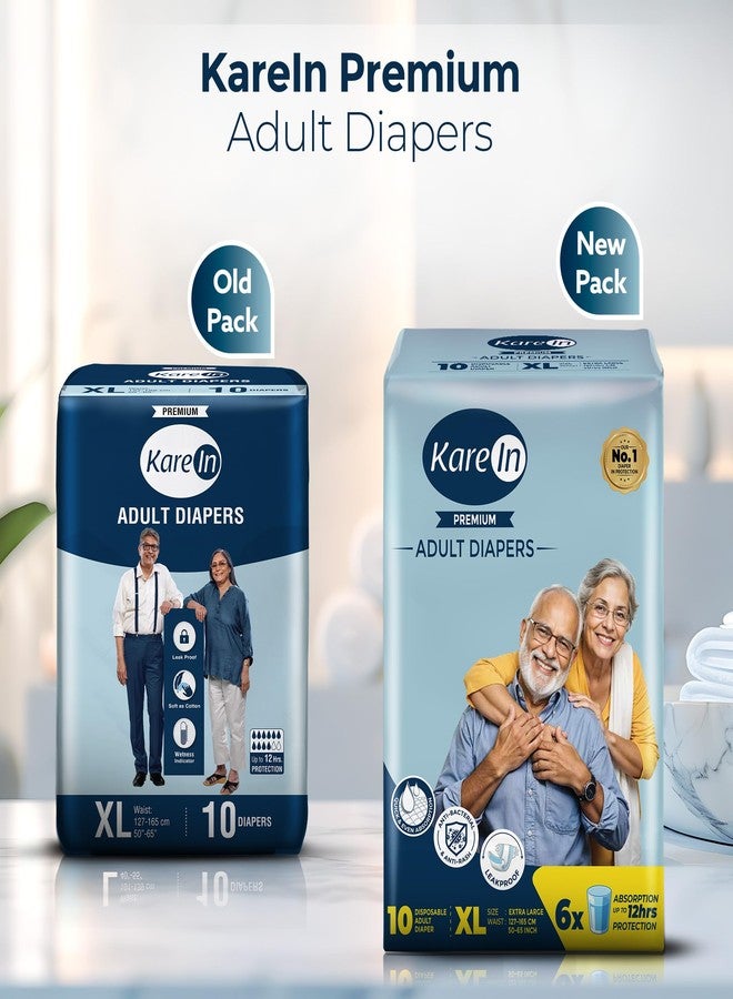 KareIn Premium Adult Diapers, Extra Large, Waist Size 127-165 cm (50"-59"), 10 Count, Tape Style, Unisex, High Absorbency, Leak Proof, Wetness Indicator - Image 2