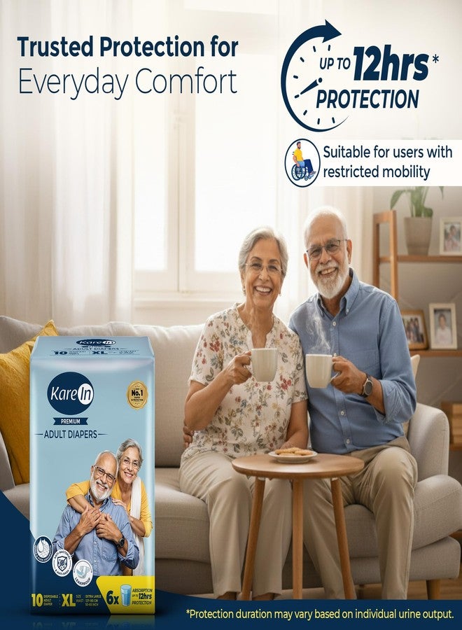 KareIn Premium Adult Diapers, Extra Large, Waist Size 127-165 cm (50"-59"), 10 Count, Tape Style, Unisex, High Absorbency, Leak Proof, Wetness Indicator - Image 3