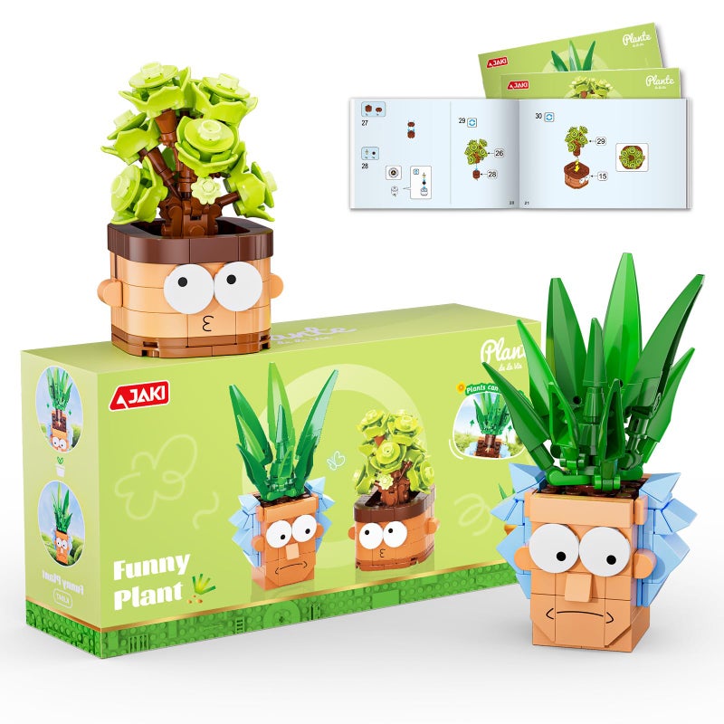 JAKI Botanicals Funny Cartoon Plants Building Toy Set Interchangeable Pot Design Desk Decor Birthday Gift Idea for Young Gardeners Artificial Indoor Plant Play Display for Kids Girls and Boys 12 - Image 3