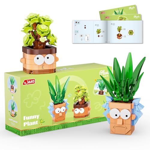 JAKI Botanicals Funny Cartoon Plants Building Toy Set Interchangeable Pot Design Desk Decor Birthday Gift Idea for Young Gardeners Artificial Indoor Plant Play Display for Kids Girls and Boys 12 - Image 1