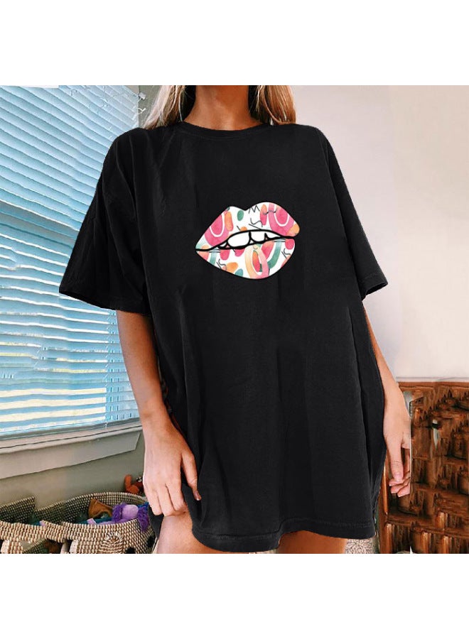 Spring And Summer New Print Round Neck Casual Short Sleeve Loose Fit Large Size - Image 1