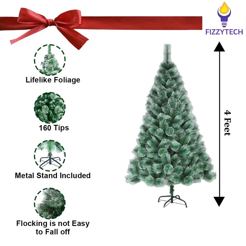 fizzytech fizzytech Artificial 4 Feet Christmas Snow Pine Tree with 160 Hinged Branches Solid Metal Legs Material Xmas Miniature Tree for ChristmasNew YearFestivalHome Decoration  - Image 2