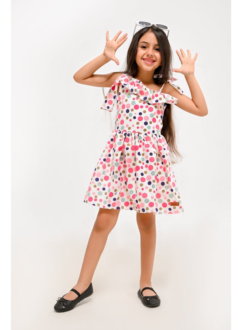 Girls Polka Dot One-Shoulder Dress - Image 1