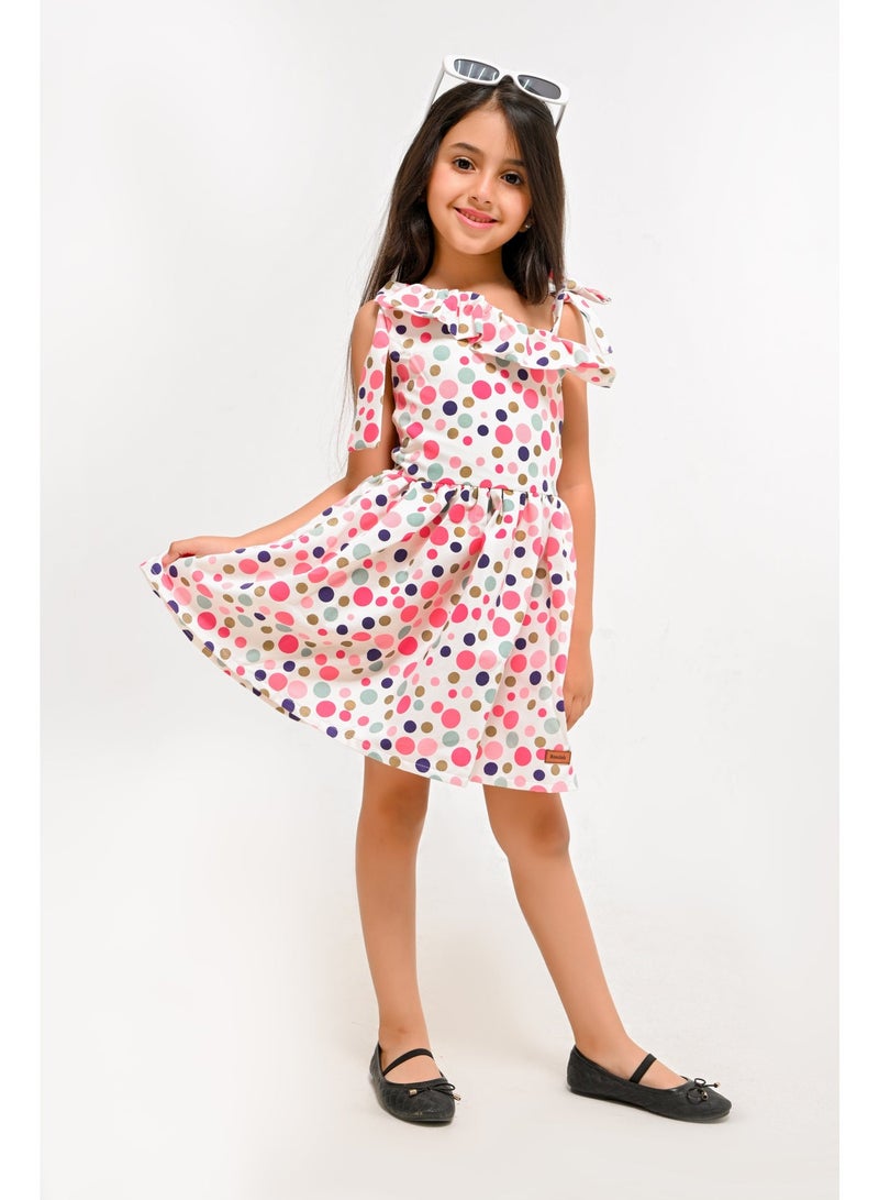 Girls Polka Dot One-Shoulder Dress - Image 2