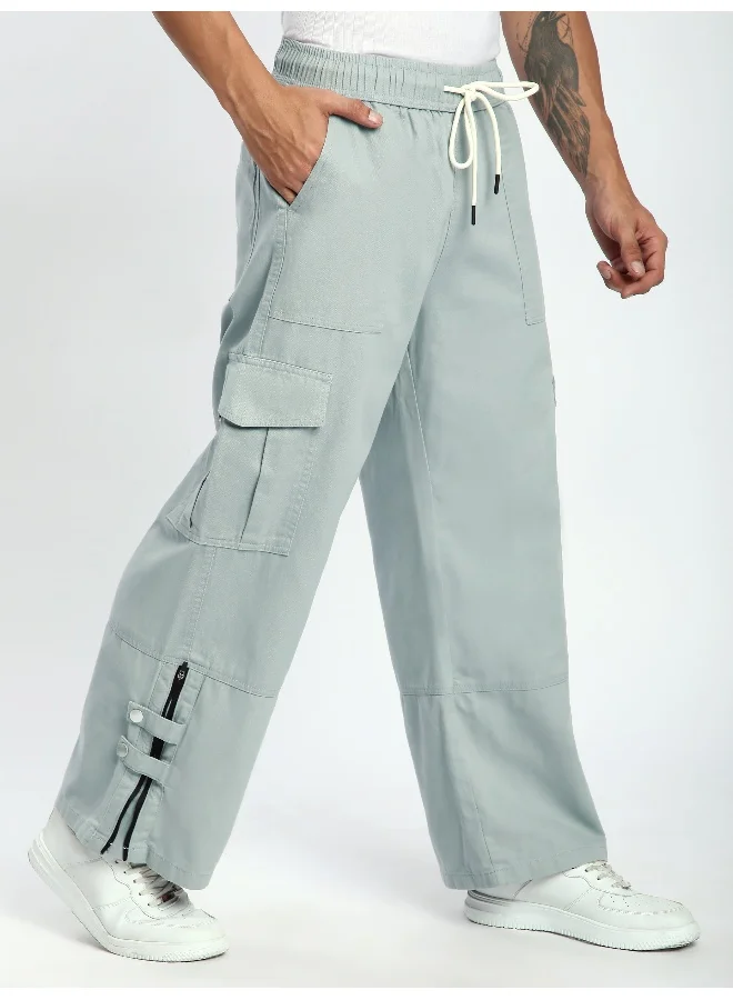 Beyoung Mist Grey Zippered Cargo Pants