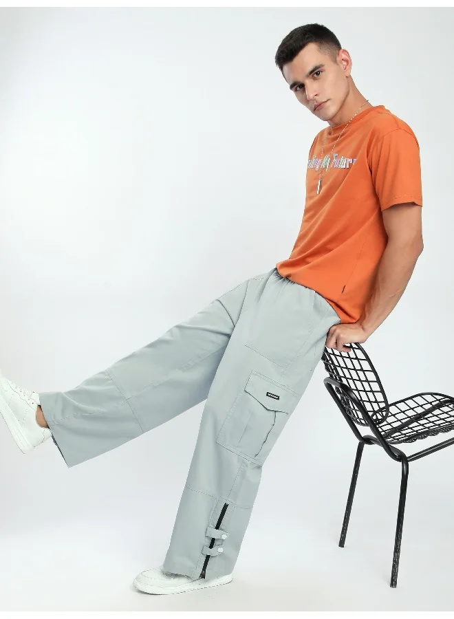 Beyoung Mist Grey Zippered Cargo Pants