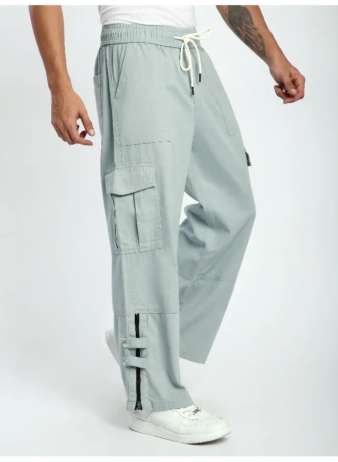 Beyoung Mist Grey Zippered Cargo Pants