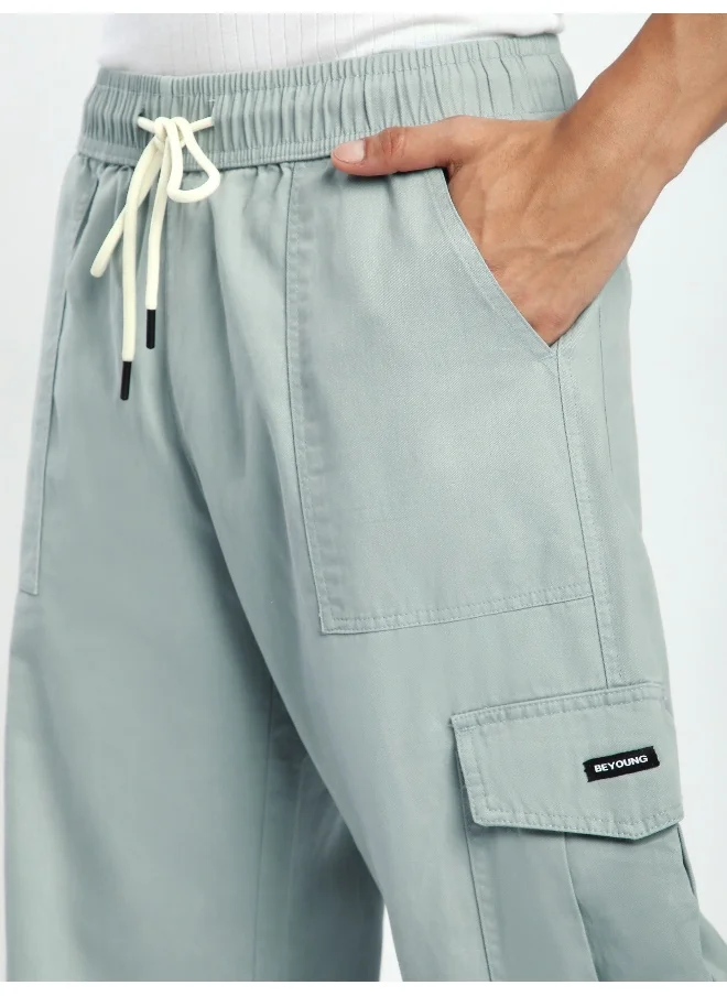 Beyoung Mist Grey Zippered Cargo Pants