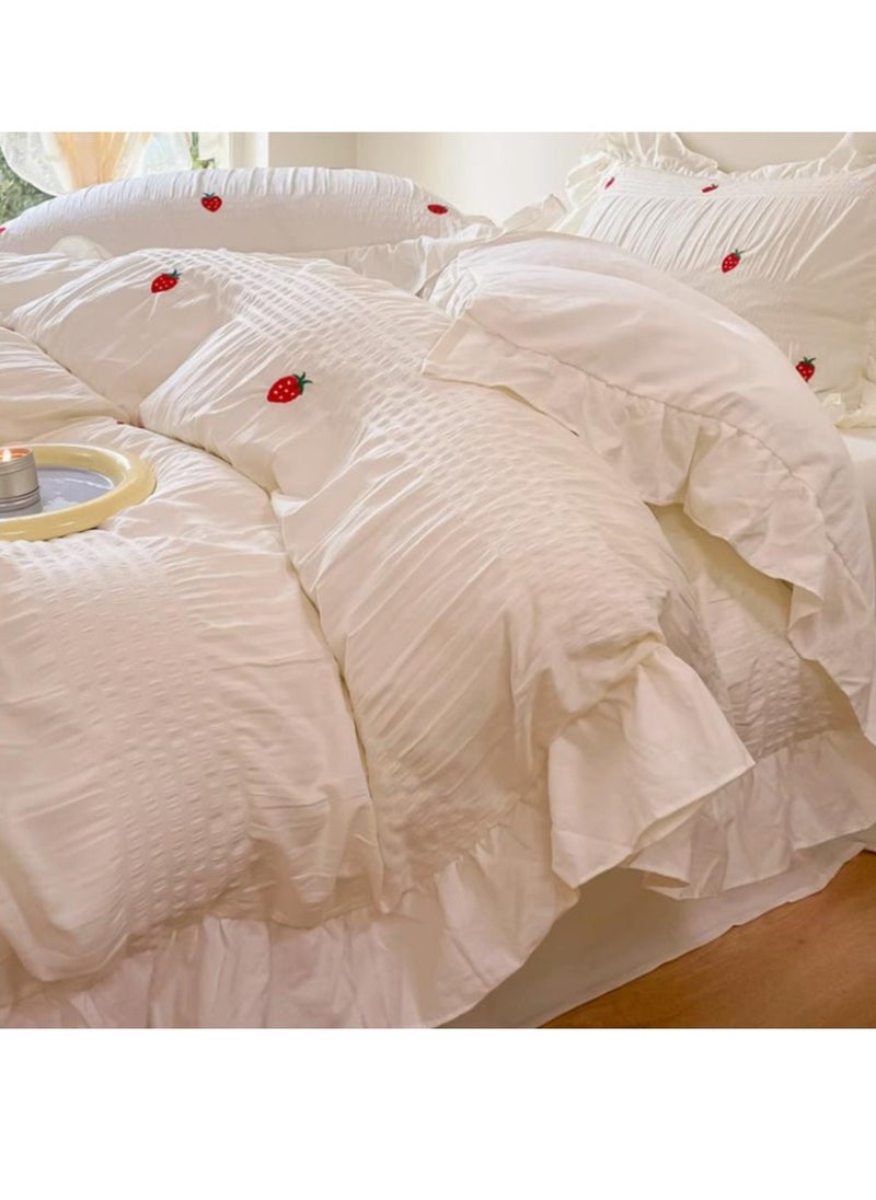 Generic Bed Sheet Style — Four Piece Set Of Washed Cotton Princess Embroidered Bedding  - Image 1
