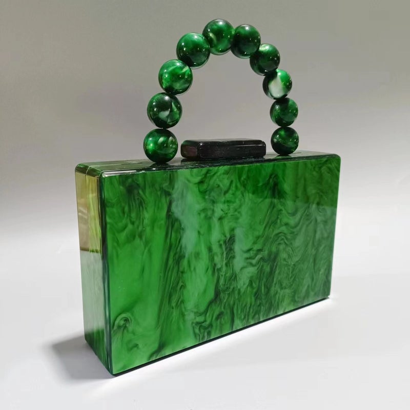 Fashion Generous Ladies New Pearlescent Acrylic Dinner Bag Beaded Wrist Portable Wedding Gift Bag - Image 4
