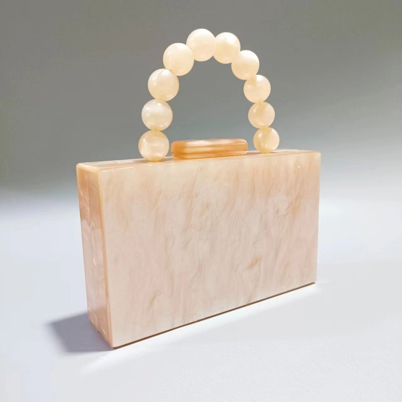Fashion Generous Ladies New Pearlescent Acrylic Dinner Bag Beaded Wrist Portable Wedding Gift Bag - Image 5