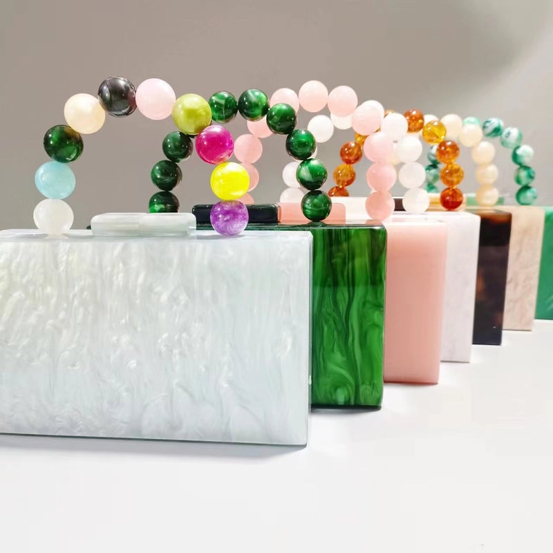 Fashion Generous Ladies New Pearlescent Acrylic Dinner Bag Beaded Wrist Portable Wedding Gift Bag - Image 2