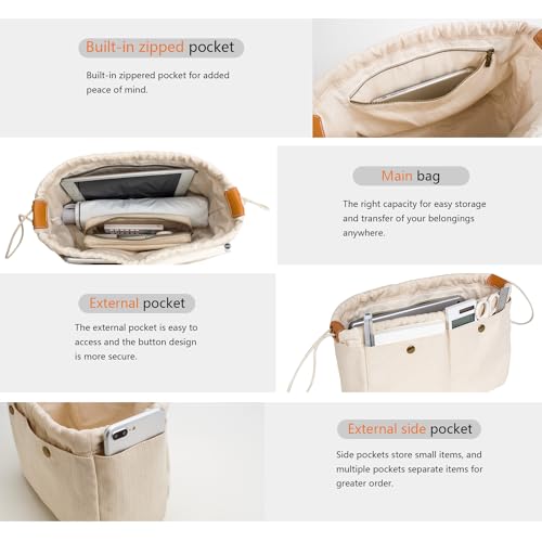 YONBEN Cotton Canvas Lady Women Travel Handbag Organizer Insert for Tote Handbag - Image 4