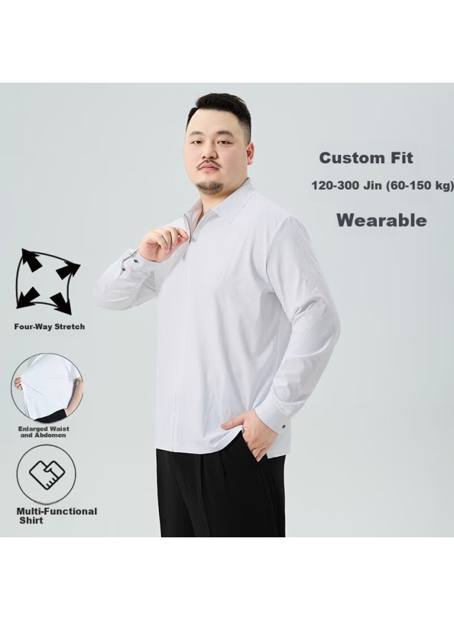 Ayoupang Multifunctional Plus Size Business Polo Shirt With Zipper Placket Long Sleeve Shirt White 5XL 210-240 Jin - Image 1