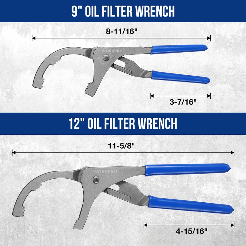 WORKPRO Oil Filter Wrench Set, 9" & 12" Adjustable Oil Filter Removal Pliers Tools, Ideal for Engine Filters, Cars, and Trucks, 2-piece - Image 5