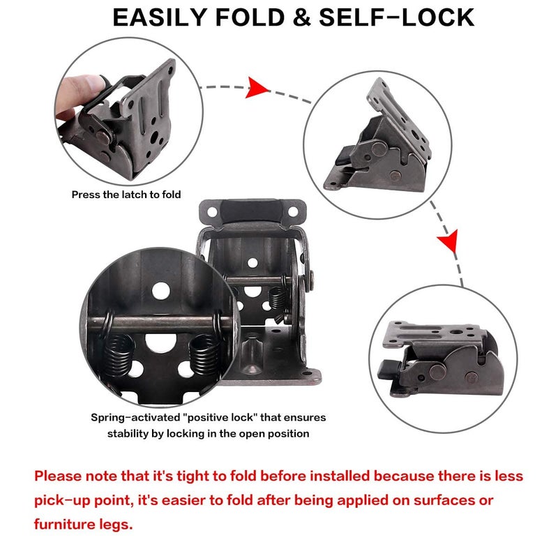 TopDirect 8 Pack Folding Brackets Topdirect Lock Extension Support Bracket Foldable Self Lock Hinges With Screws For Table Bed Leg Feet - Image 4