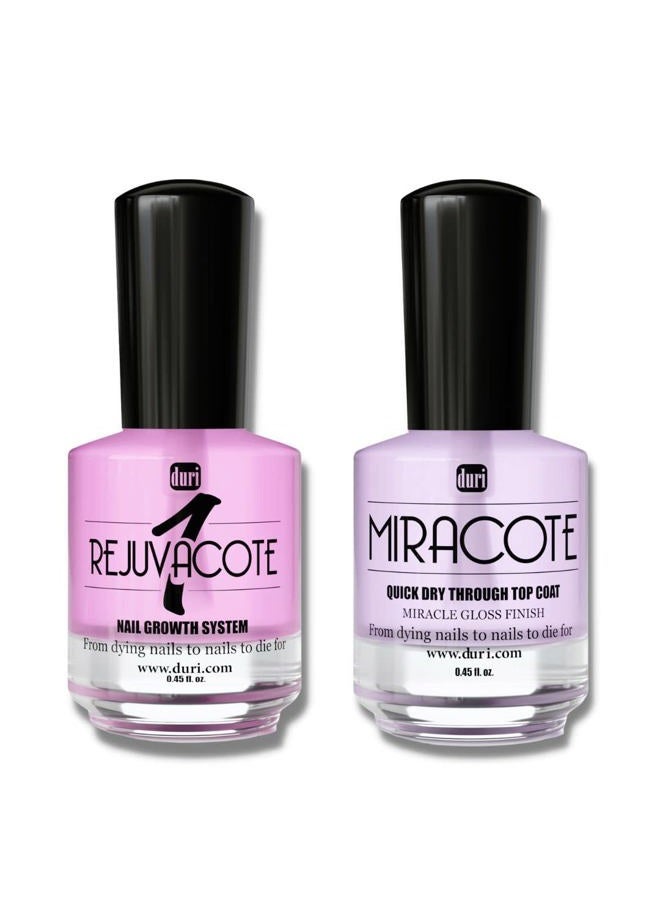 duri Rejuvacote 1 Original Maximum Strength Nail Growth System Base, Top Coat and Miracote Quick Dry Top Coat Combo - Image 1