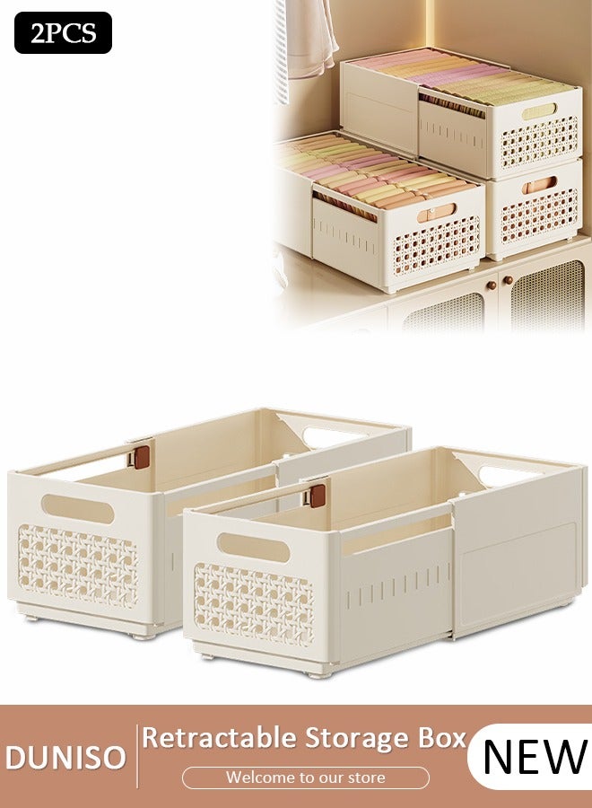 DUNISO 2 Pack Retractable Storage Box, Adjustable Expandable Storage Box,Stackable Plastic Drawer Storage Box,Multifunctional Organizer and Storage Bins , for Kitchen,Refrigerator,Cabinets,Wardrobes,Bathroom,Office - Image 1