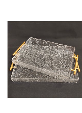 With Gold Polished Metal Handles wavy pattern Clear Acrylic Tray  Set of 2, Decorative Serving Tray for Coffee Table, Tea, Storage  Rectangular - pzsku/Z6FACF3D8984B66E6B128Z/45/_/1701669534/2e2a1251-b600-4714-89f9-a5e37b49ea60