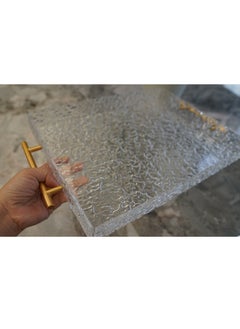 Laseta With Gold Polished Metal Handles wavy pattern Clear Acrylic Tray  Set of 2, Decorative Serving Tray for Coffee Table, Tea, Storage  Rectangular  - Image 2