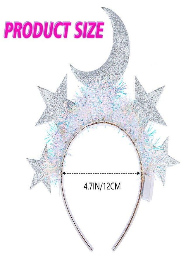 JONKY Light Up Star Headband Moon Stars Headpiece Glow Celestial Headbands Tinsel Costume Party Led Hair Accessories (A-Silver) - Image 5