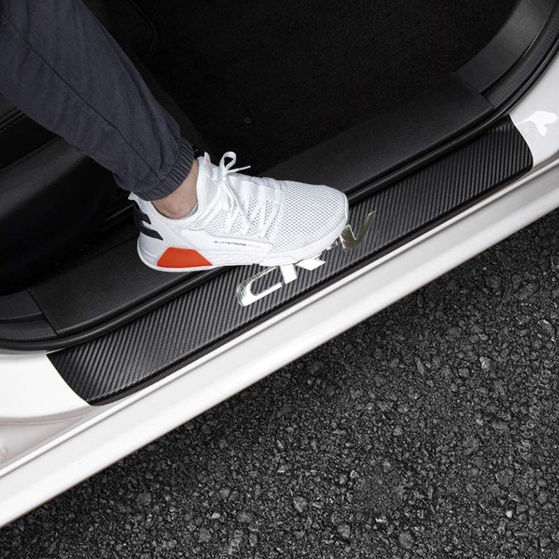 LEXLEY for 2006-2023 2024 2025 2026 CRV CR-V Carbon Fiber Style Leather Door Sill Protector Anti-Dirty Scuff Plate Cover Guard Sills Protector Trim,Welcome Pedal Protect 4PCS -Sliver - Image 1