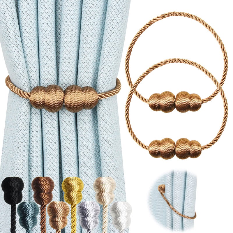 Hangtty Magnetic Curtain Tiebacks 2 Pack Rope Decorative Curtain Tie Backs Elegant Curtain Holders for Drapes Outdoor Window Treatment Holdbacks Khaki