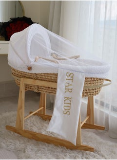 StarKids Baby Moses Basket Cradle With Rocking Stand, White  - Image 1