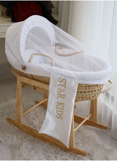 StarKids Baby Moses Basket Cradle With Rocking Stand, White  - Image 2