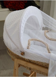 StarKids Baby Moses Basket Cradle With Rocking Stand, White  - Image 4