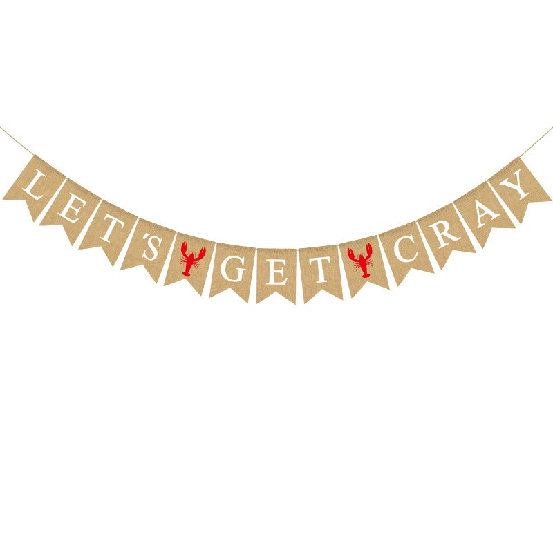 Pudodo Jute Burlap Crawfish Lets Get Cray Banner Rustic Summer Lobster Party Decoration