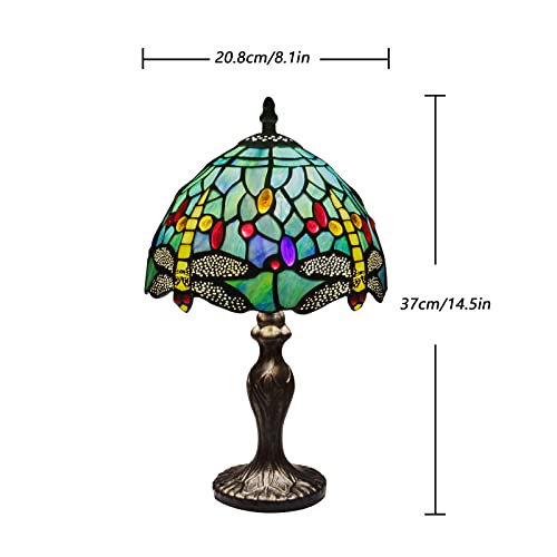 MIAOKE Stained Glass Table Lamp,Stained Glass Crystal Bead Style Table Light, Handmade Desk Bedside Night Light, Antique Art Craft Gifts Lover Living Room Bedroom Bookcase (Green Dragonfly) - Image 2