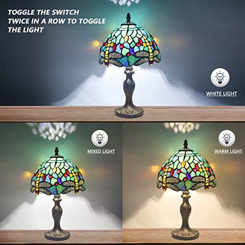 MIAOKE Stained Glass Table Lamp,Stained Glass Crystal Bead Style Table Light, Handmade Desk Bedside Night Light, Antique Art Craft Gifts Lover Living Room Bedroom Bookcase (Green Dragonfly) - Image 4