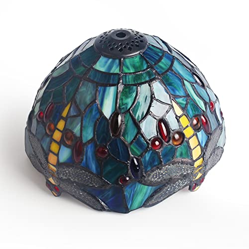 MIAOKE Stained Glass Table Lamp,Stained Glass Crystal Bead Style Table Light, Handmade Desk Bedside Night Light, Antique Art Craft Gifts Lover Living Room Bedroom Bookcase (Green Dragonfly) - Image 3