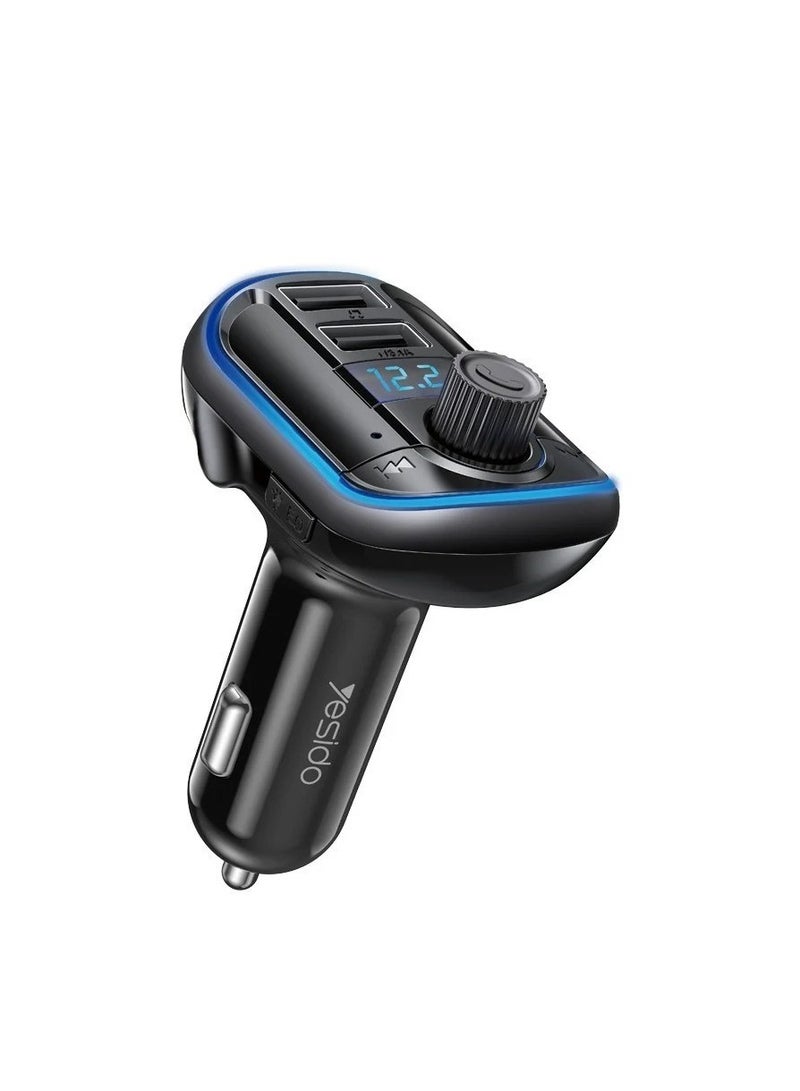 Yesido "Yesido Y44 Bluetooth V5.0 FM Transmitter Car Kit – 3.1A Dual USB Charger, RGB Backlit, LED Display, HiFi Music, and Hands-Free Mic" - Image 1