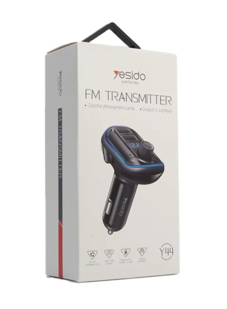 Yesido "Yesido Y44 Bluetooth V5.0 FM Transmitter Car Kit – 3.1A Dual USB Charger, RGB Backlit, LED Display, HiFi Music, and Hands-Free Mic" - Image 5