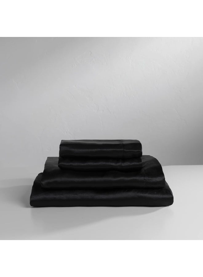 Baltic Linen طقم ملاءات فاخر من الساتان، مقاس كينج، أسود، مكون من 4 قطع - Image 1