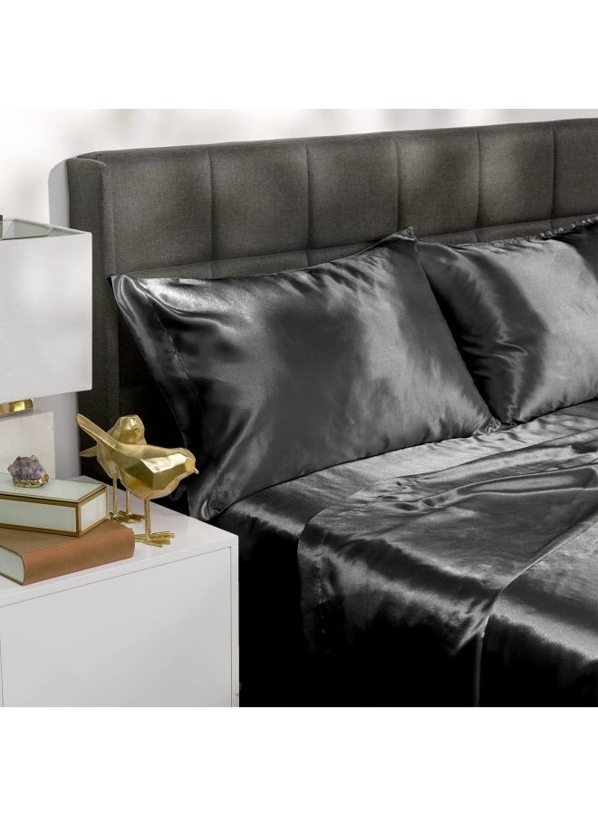 Baltic Linen طقم ملاءات فاخر من الساتان، مقاس كينج، أسود، مكون من 4 قطع - Image 2