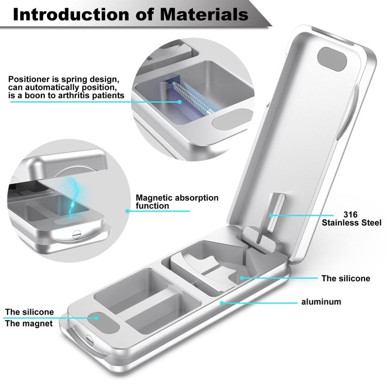 JEINAPA Aluminum Pill Splitter Cutter with Auto Centering Device, 316L Stainless Blade, Genuine Leather Case, Professional Pill Splitter for Cutting Small or Large Pills (Silver) - Image 2