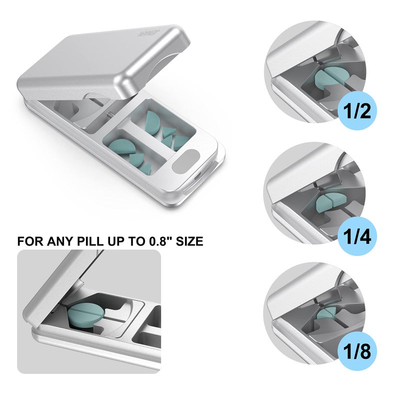 JEINAPA Aluminum Pill Splitter Cutter with Auto Centering Device, 316L Stainless Blade, Genuine Leather Case, Professional Pill Splitter for Cutting Small or Large Pills (Silver) - Image 3