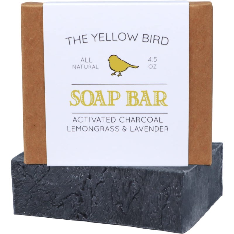 The Yellow Bird Natural Charcoal Soap Bar for Face Body Acne and Sensitive Skin Handmade with Organic Ingredients  Essential Oils