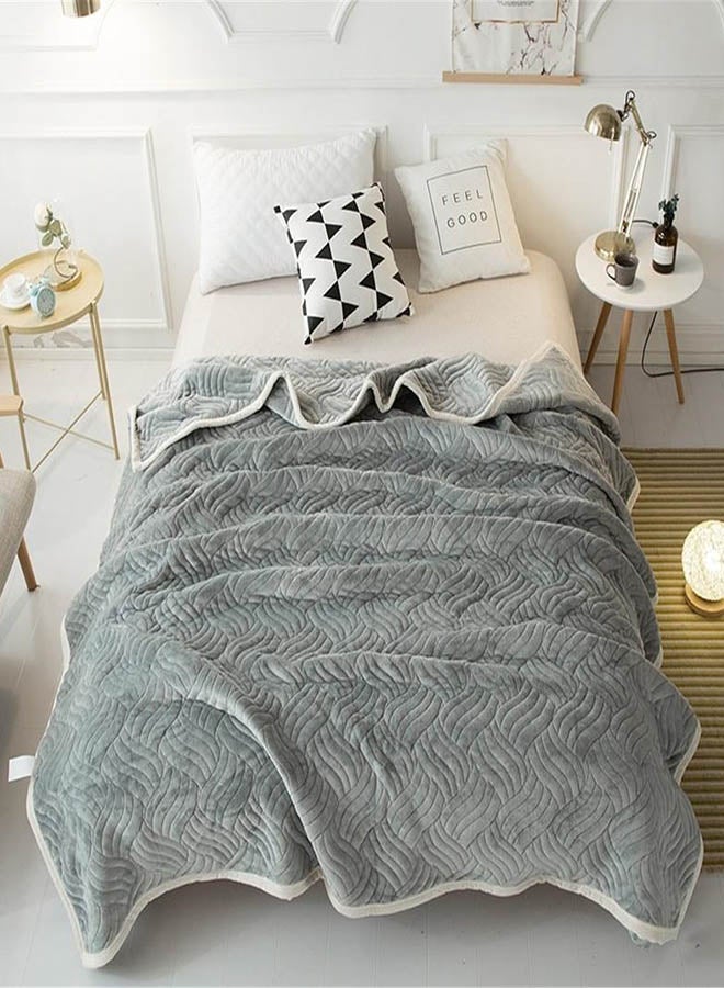 نيبمينينت Soft Double Layer Air Conditioner Bed Blanket Cotton Grey 150x200centimeter - Image 3