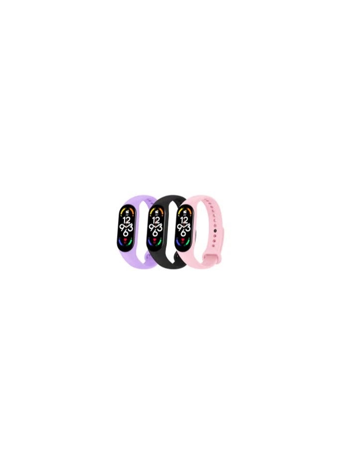 CATANES 3-Pack for Xiaomi Mi Band 7 Watch Strap Soft Silicone Replacement Band Sport Bracelet Wristband Compatible with Mi Band 7 Fitness Tracker Purple/Black/Light Pink