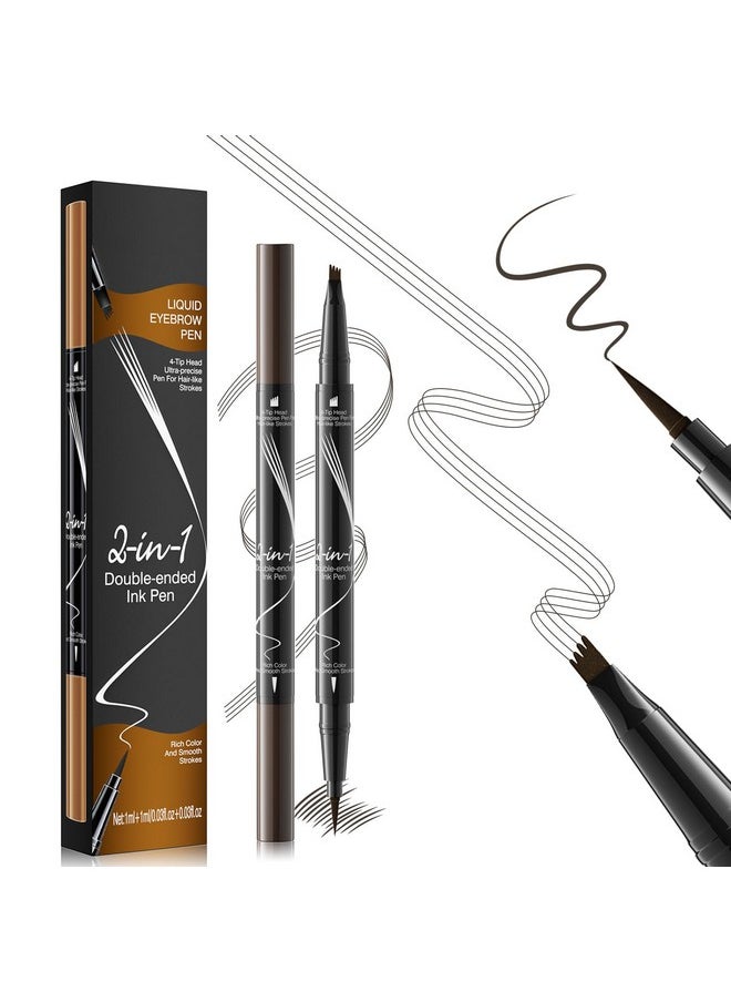 W3W - 2-in-1 Dual-Ended Microblading Eyebrow Pencils,Waterproof Eyebrow Pen with 4-Fork Micro-Fork Applicator and Precise Brush-Tip,Brow Pen for Natural Waterproof and Long-Lasting Women(Dark Brown) - Image 1