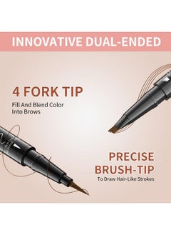 W3W 2-in-1 Dual-Ended Microblading Eyebrow Pencils,Waterproof Eyebrow Pen with 4-Fork Micro-Fork Applicator and Precise Brush-Tip,Brow Pen for Natural Waterproof and Long-Lasting Women(Dark Brown)  - Image 2